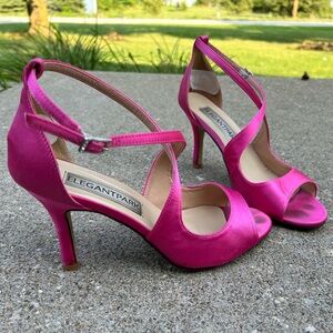 2 in heels. magenta with rhinestone buckle
